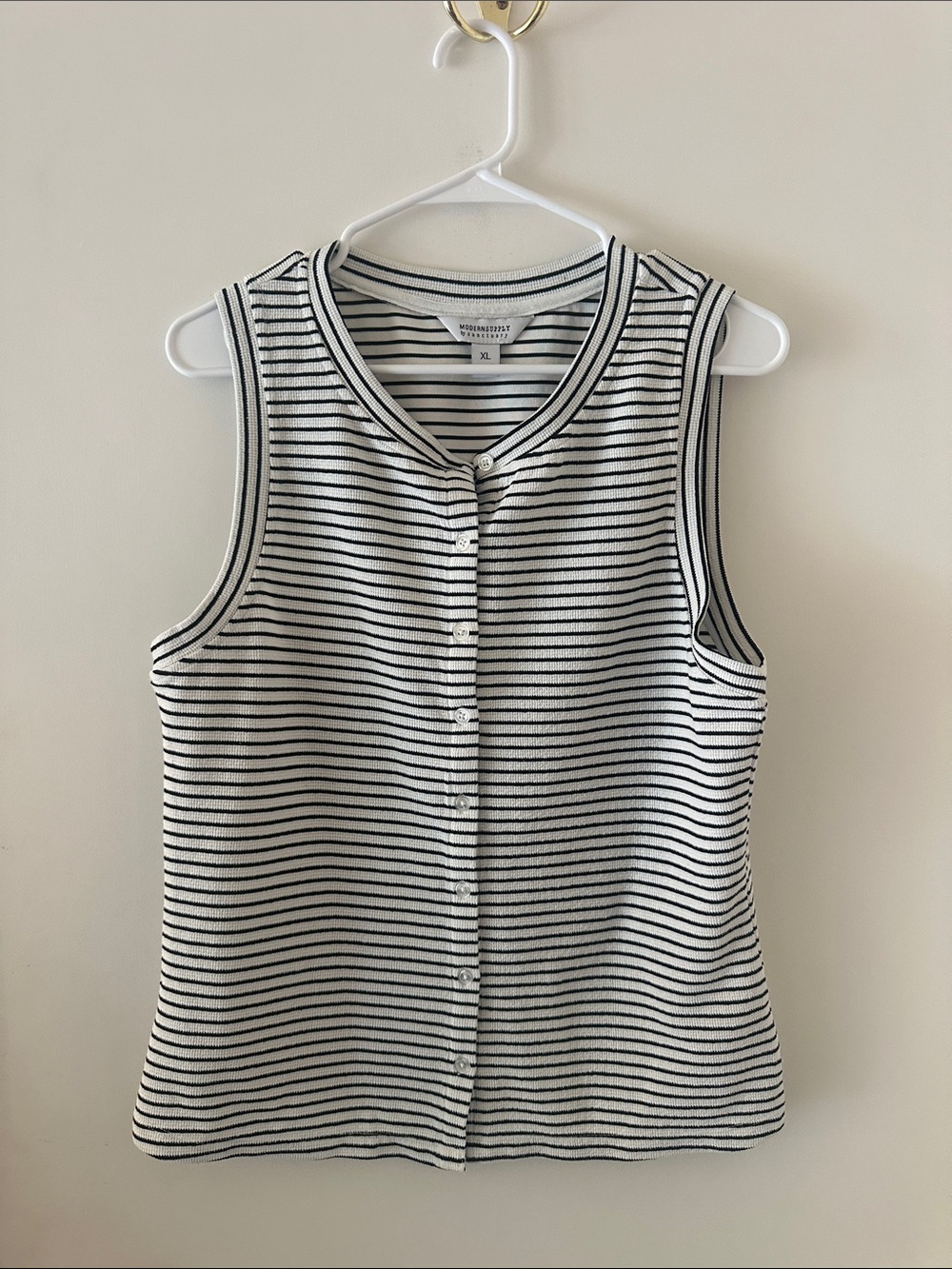 Button-Front Striped Tank Top - White/Black